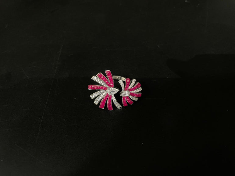 PINK COLOR COCKTAIL PURE SILVER RING